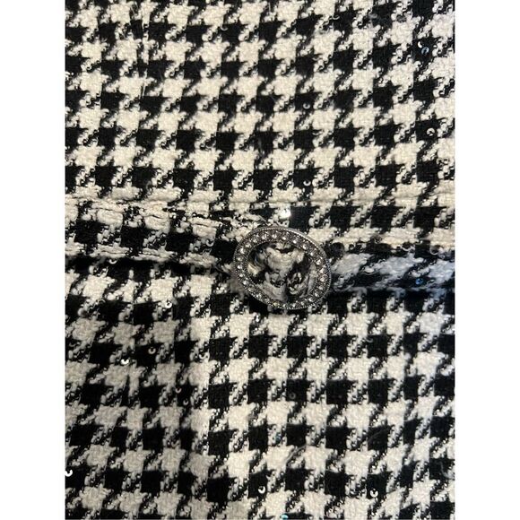 LDT RILEY STRAPLESS FLOUNCE TWEED MINI DRESS Black and White Houndstooth size 4 - Picture 4 of 10